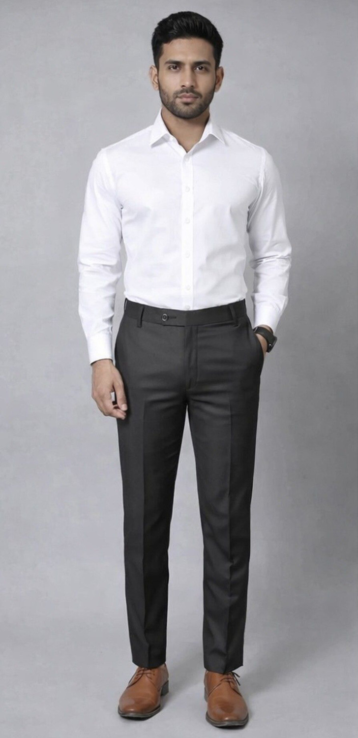 Image of Waistory Regular Fit Men Black Trousers