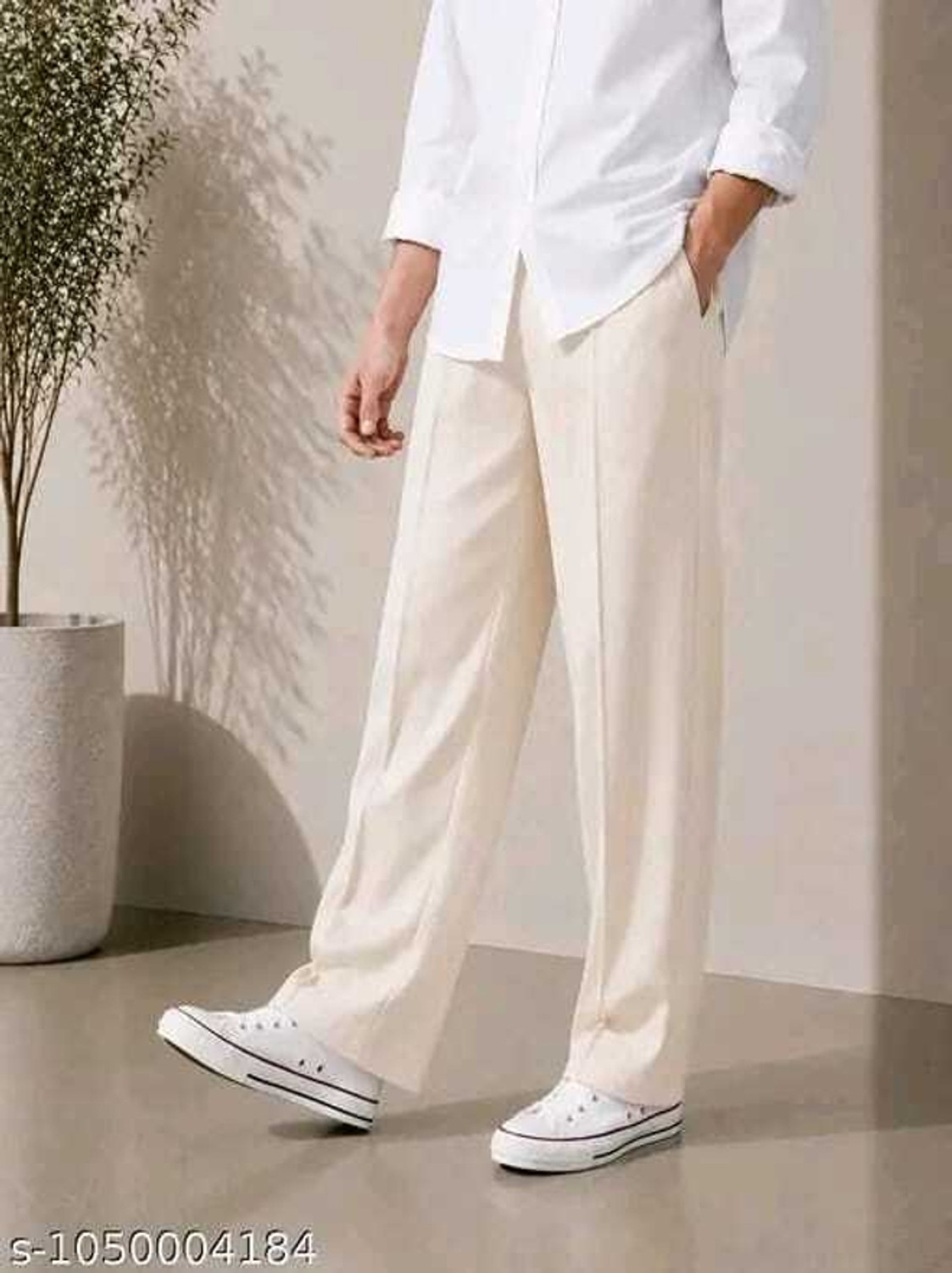 Image of kaziranga Loose Fit Men Cream Trousers