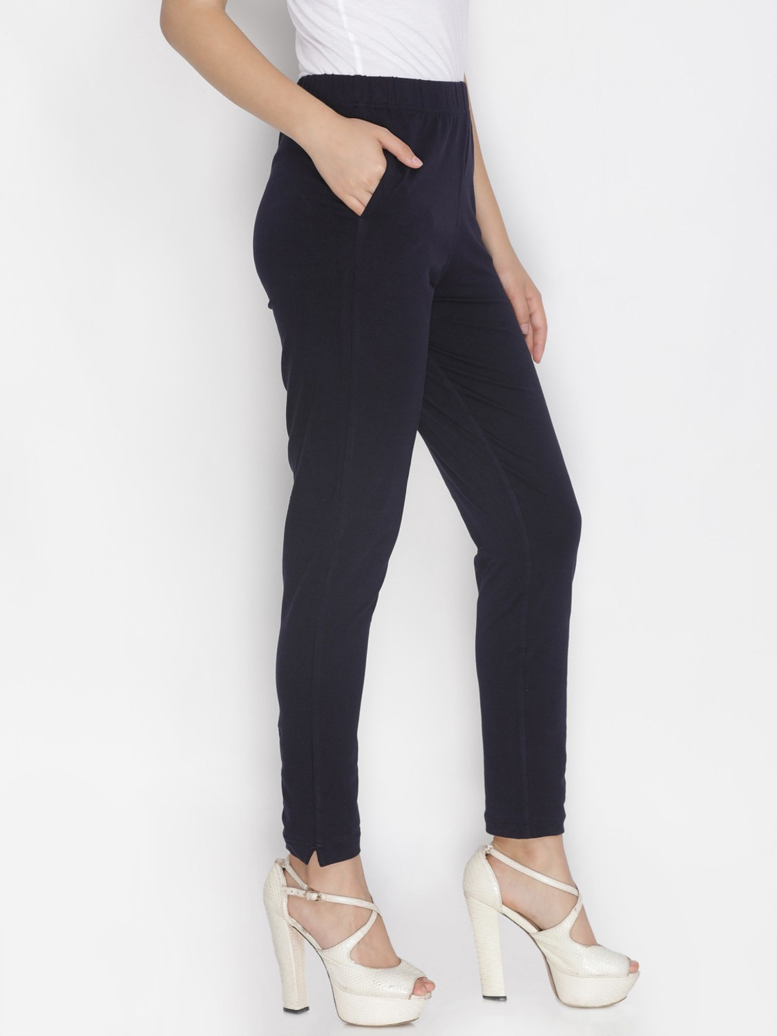 Image of Lyra Slim Fit Women Dark Blue Trousers
