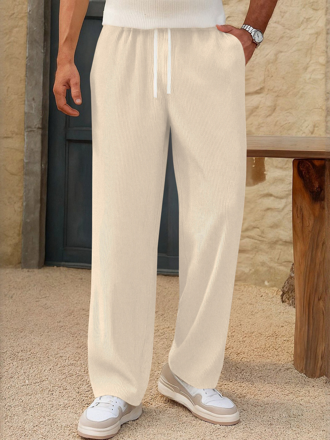 Image of KAJARU Loose Fit Men Beige Trousers