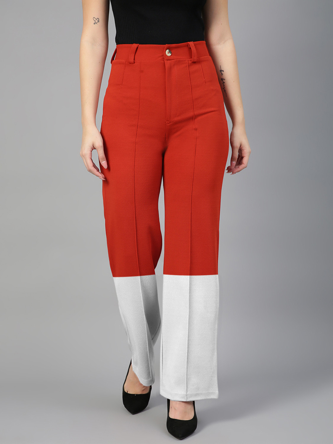 Image of KOTTY Regular Fit Women Orange, White Trousers