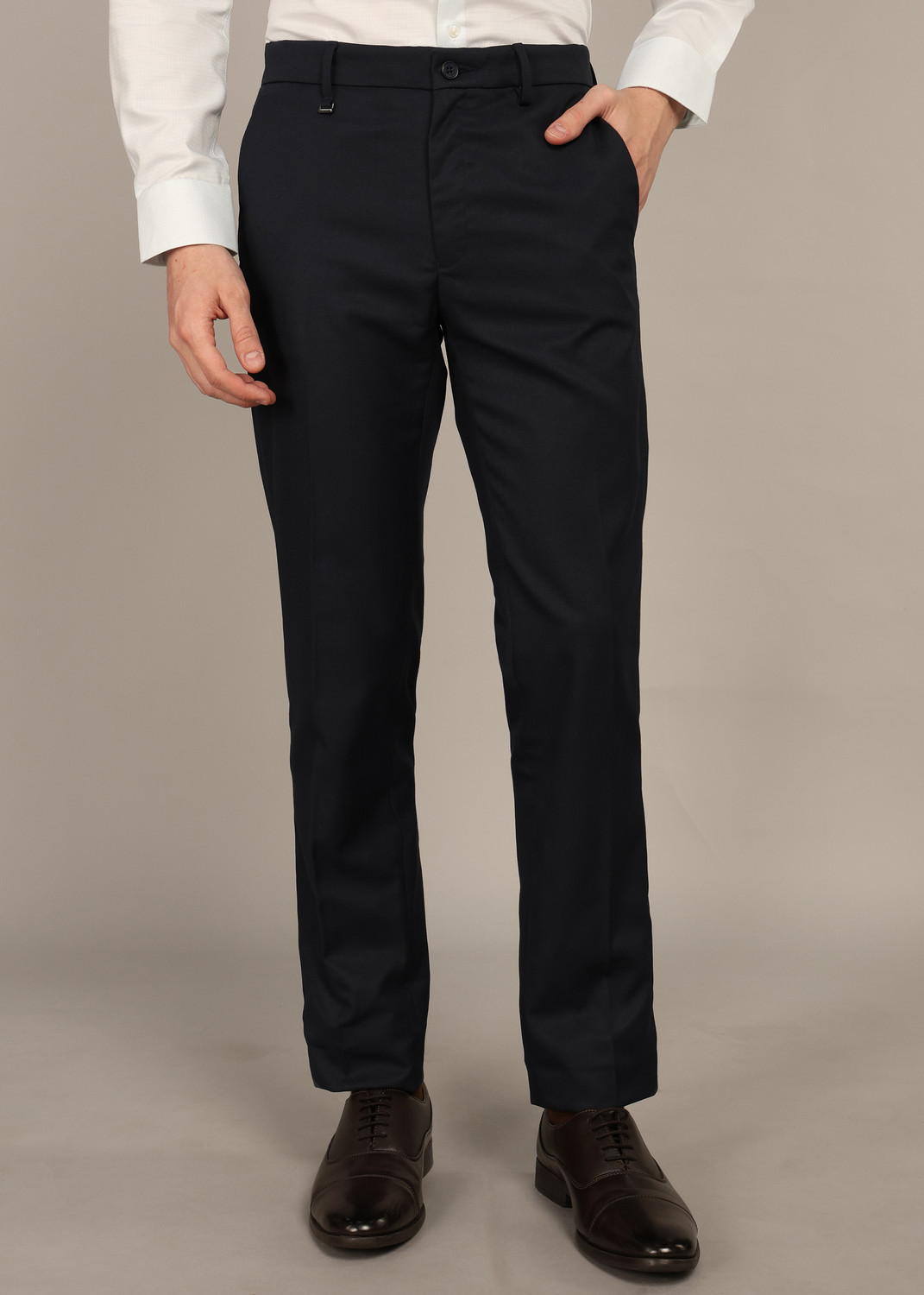 Image of VAN HEUSEN Slim Fit Men Dark Blue Trousers