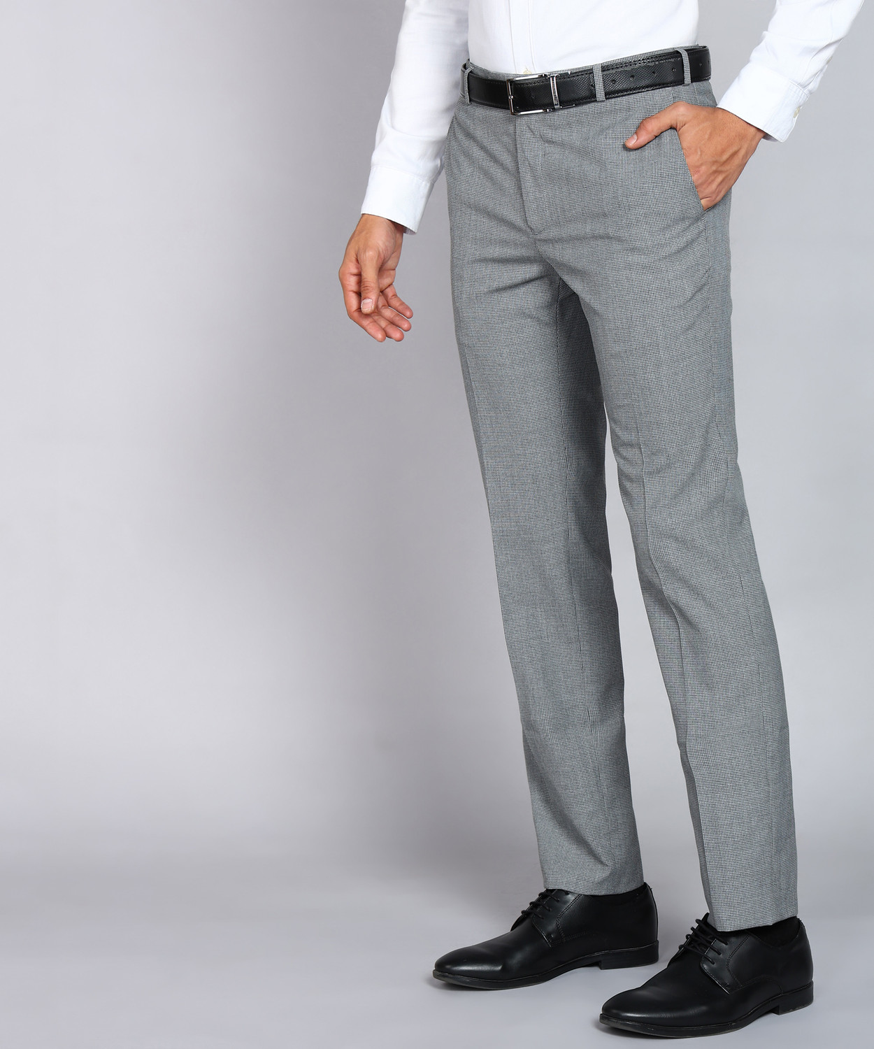 Image of Raymond Men Slim Fit Grey Cotton Blend Trousers