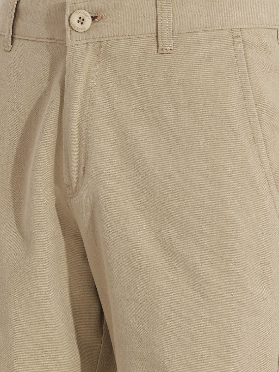 Image of Roadster Men Regular Fit Beige Pure Cotton Trousers