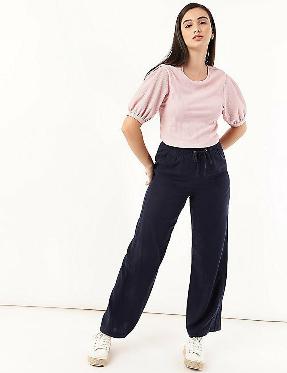 Image of MARKS & SPENCER Regular Fit Women Blue Trousers
