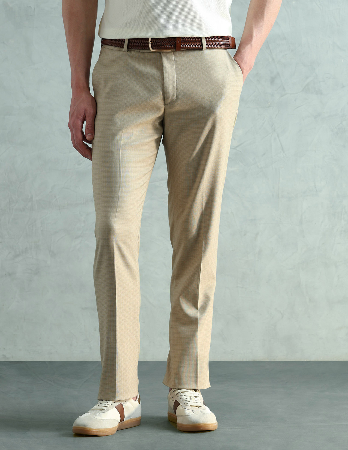 Image of ARROW Tapered Men Beige Trousers