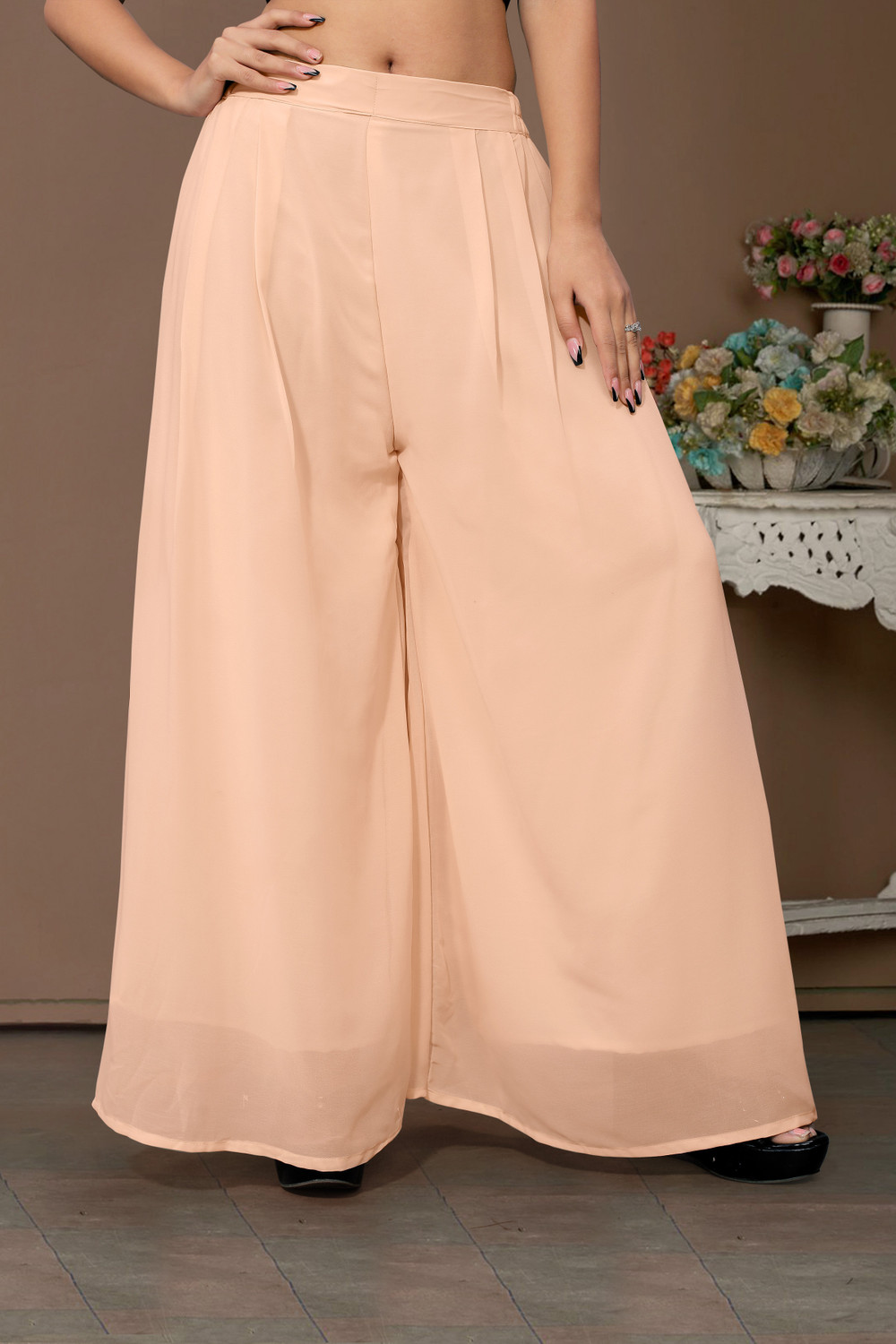 Image of Anti Wrinkle Designer Flared Women Pink Trousers