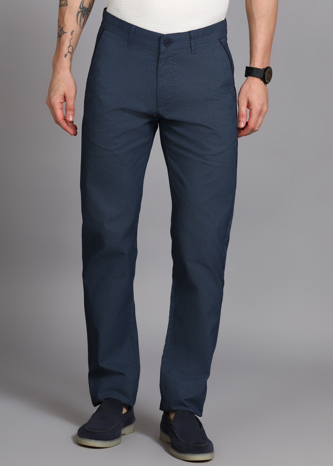 Image of PETER ENGLAND Regular Fit Men Dark Blue Trousers