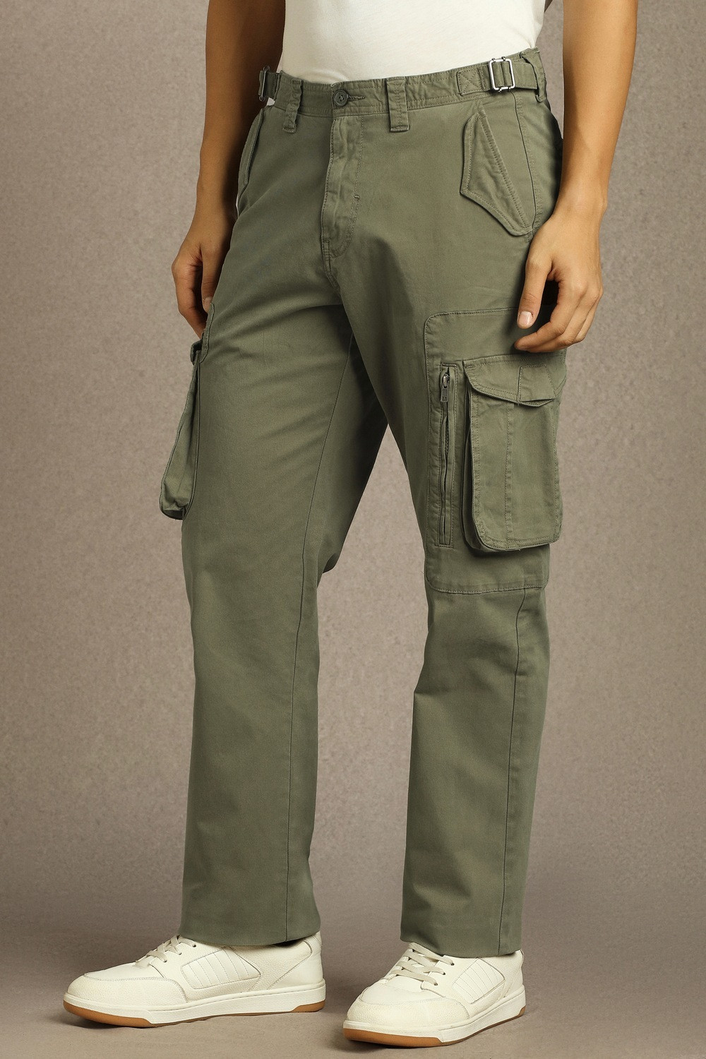 Image of LOUIS PHILIPPE Regular Fit Men Green Trousers