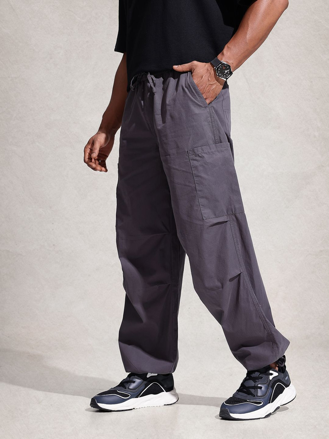 Image of WROGN Loose Fit Men Grey Trousers
