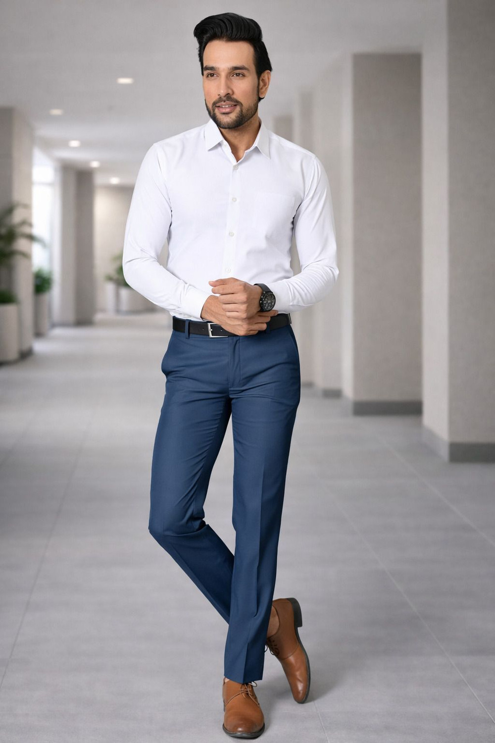 Image of Blackhem Slim Fit Men Blue Trousers
