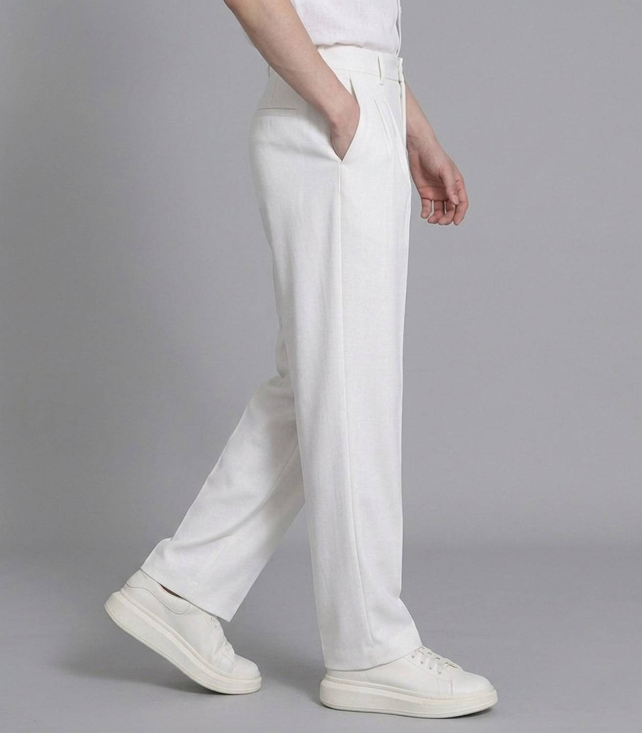 FashionInfinity Straight Fit Men White Trousers - Image 3