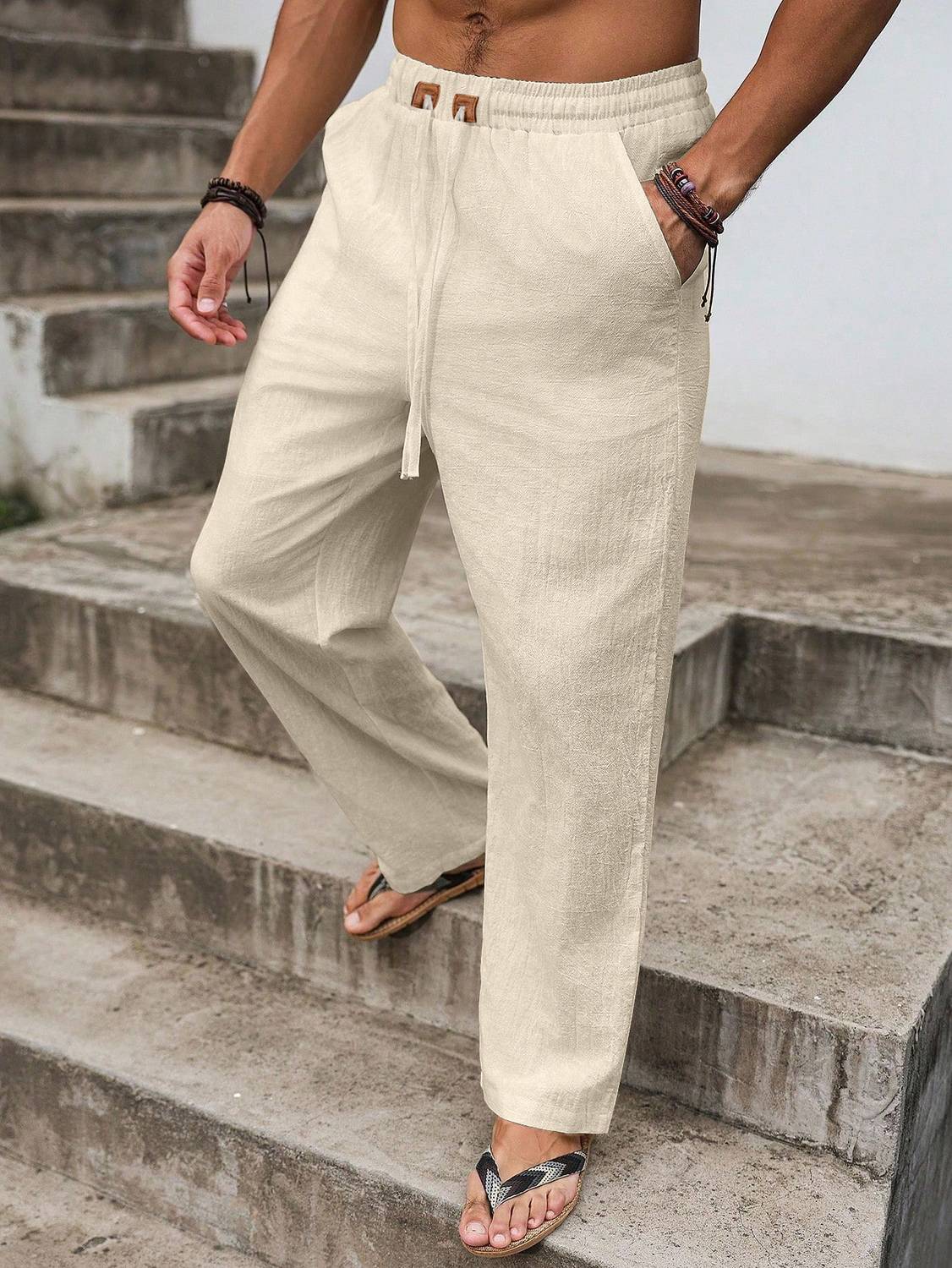 Plus91 Regular Fit Men Beige Trousers - Image 2