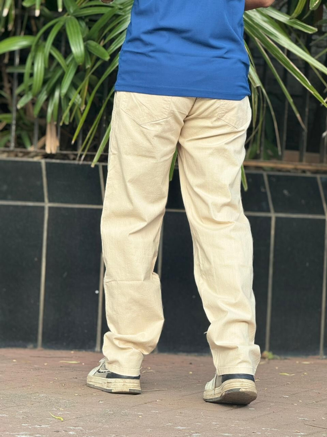Image of M Q Denim Straight Fit Men Beige Trousers