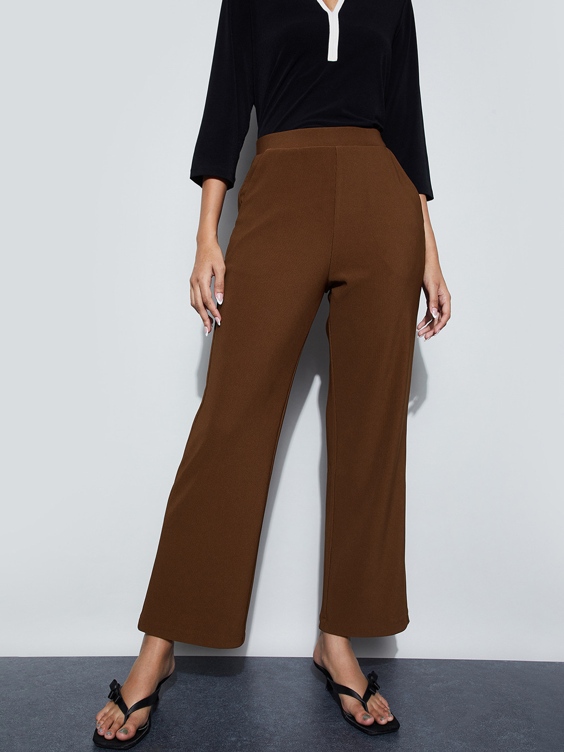 Image of CODE by Lifestyle Regular Fit Women Brown Trousers