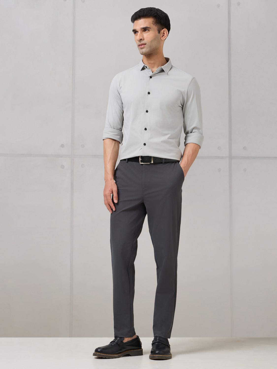 Image of TECHNOSPORT Straight Fit Men Grey Trousers