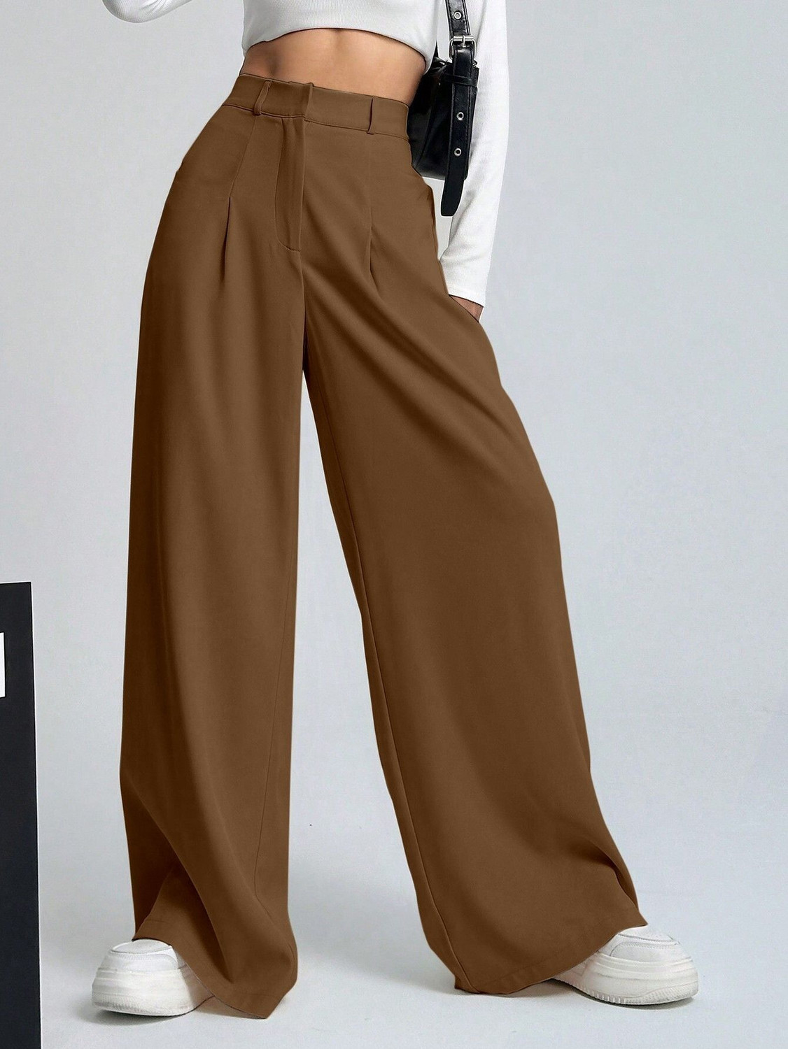 Image of Aahwan Straight Fit Women Brown Trousers
