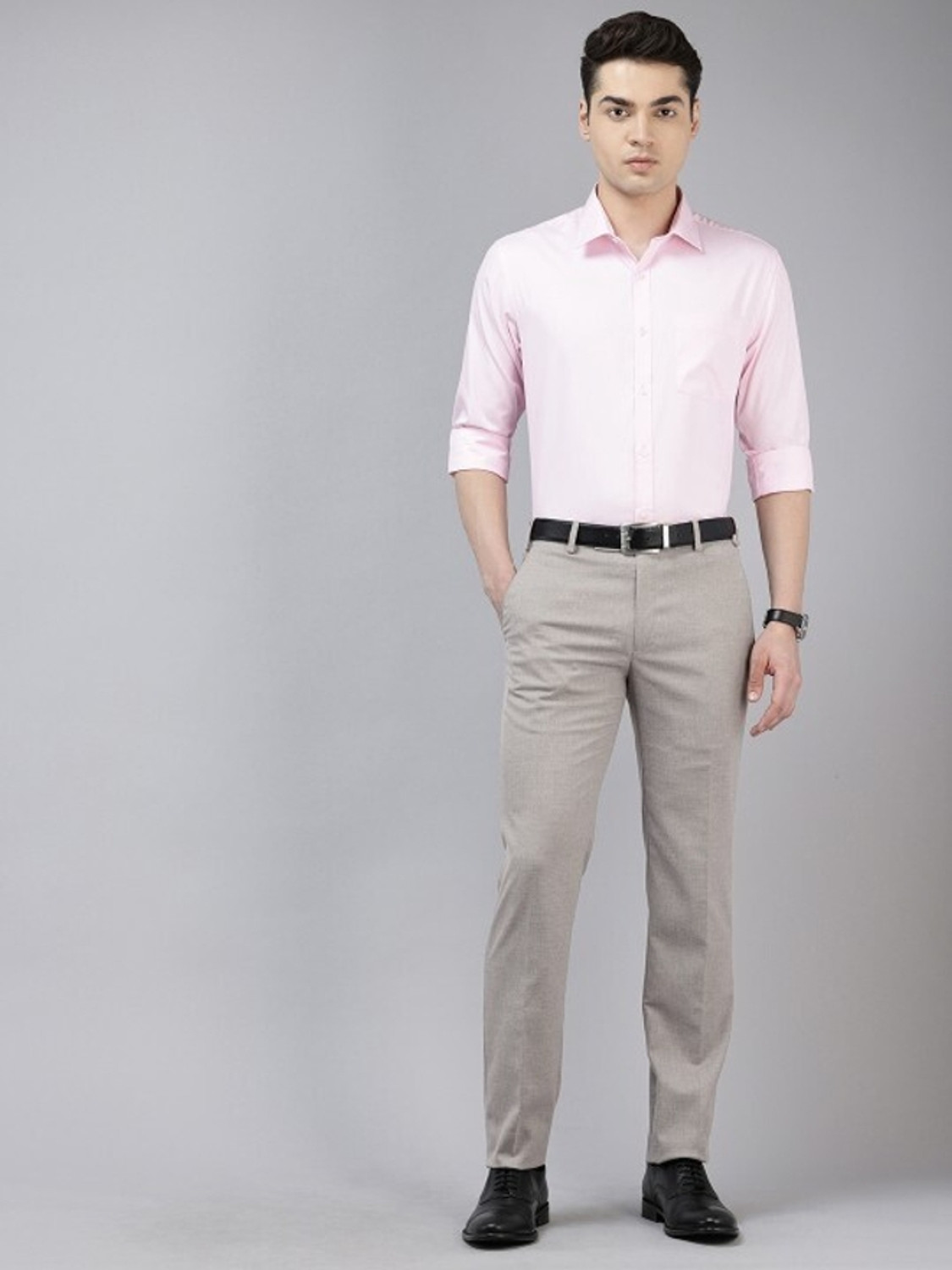 Image of PARK AVENUE Slim Fit Men Grey Trousers