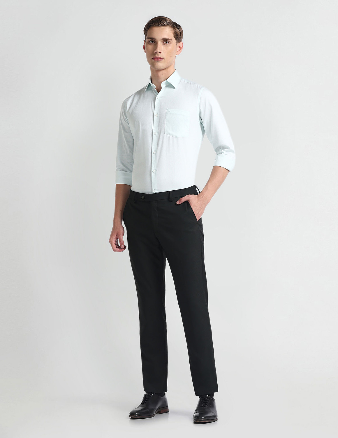 Image of ARROW Slim Fit Men Black Trousers