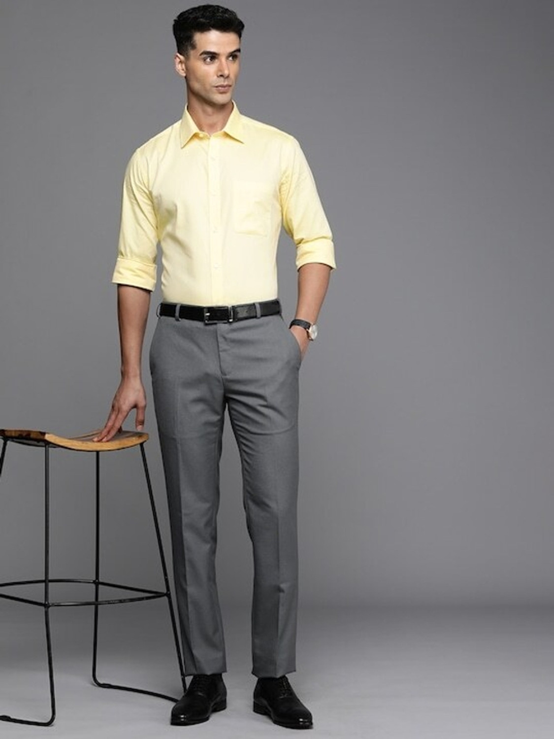Image of Raymond Slim Fit Men Grey Trousers