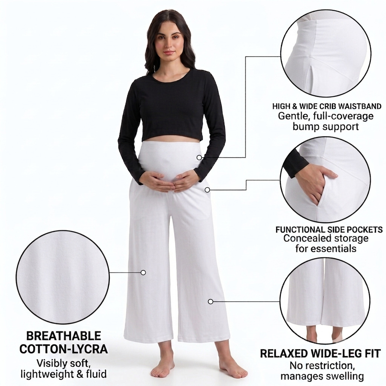 Image of Evamomies Women Regular Fit White Cotton Blend Trousers