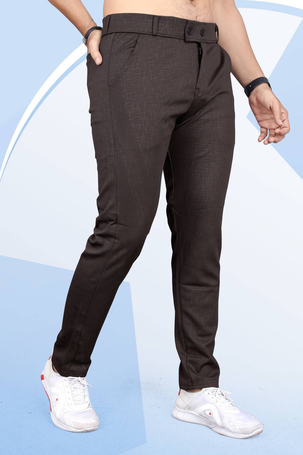 INDICLUB Men Slim Fit Brown Linen Blend Trousers