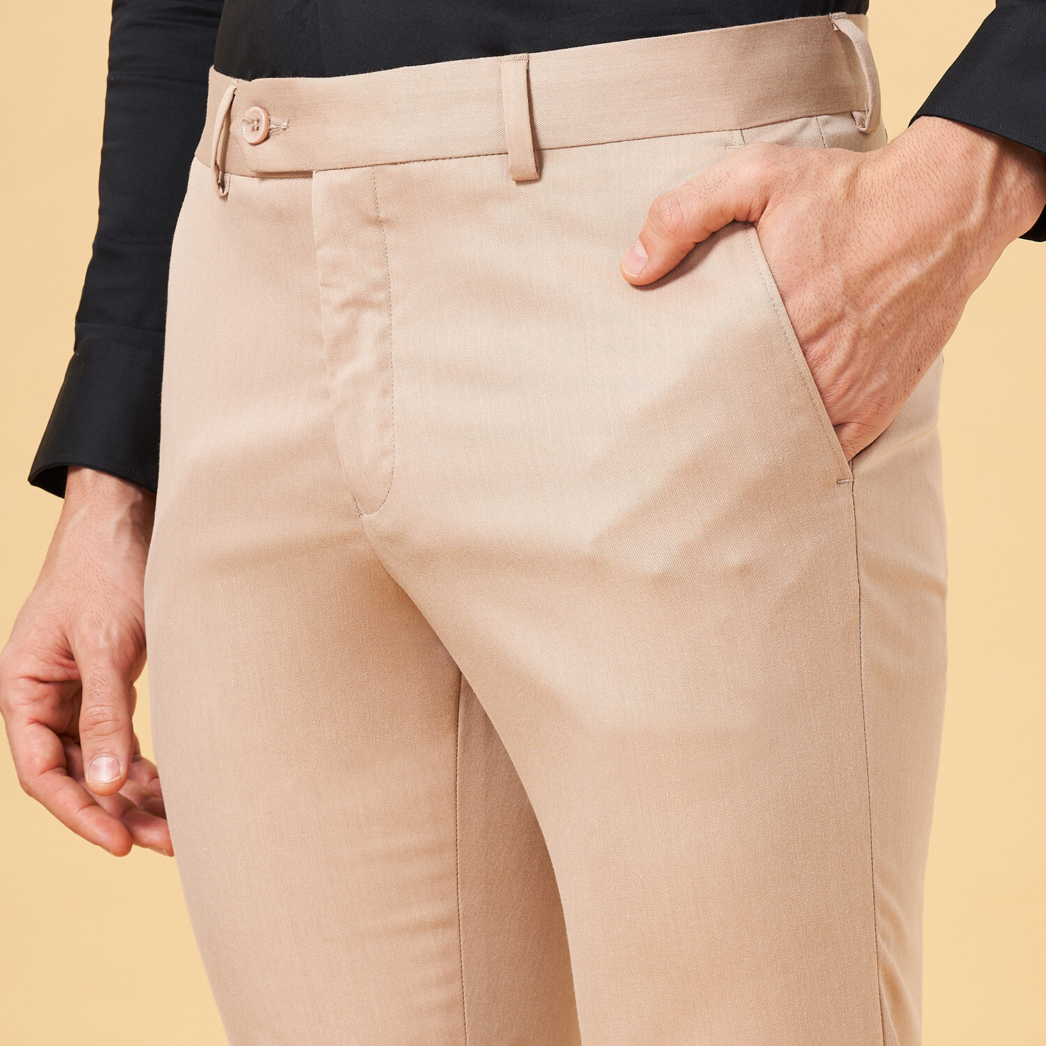 Image of Peregrine by Pantaloons Slim Fit Men Beige Trousers