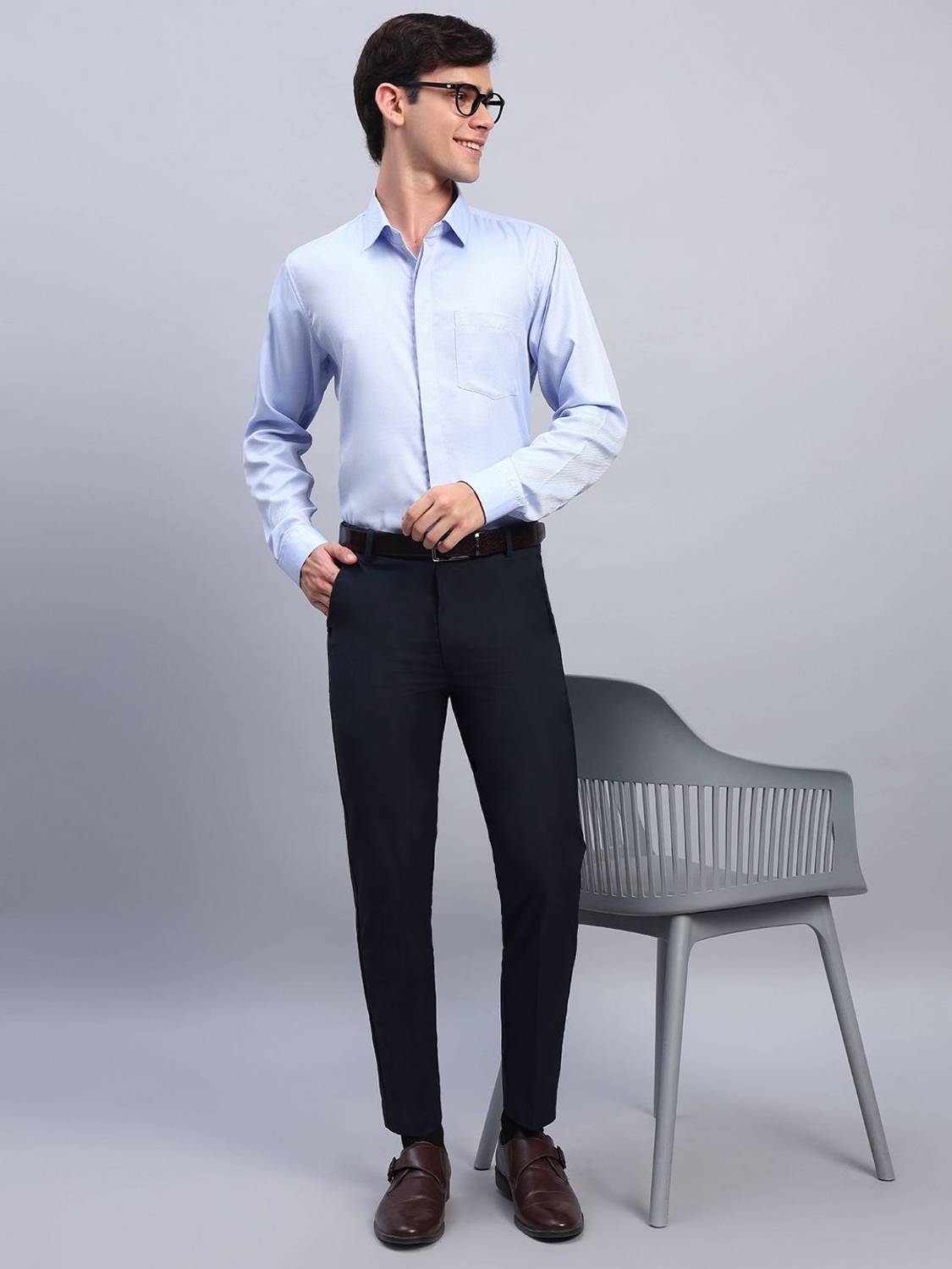 AXNIS Straight Fit Men Light Blue Trousers - Image 3