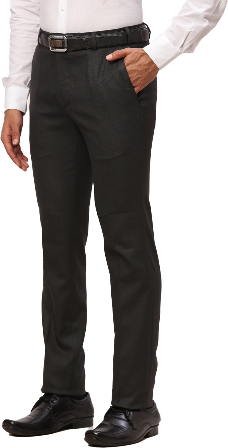 Image of Raymond Men Slim Fit Grey Viscose Rayon Trousers