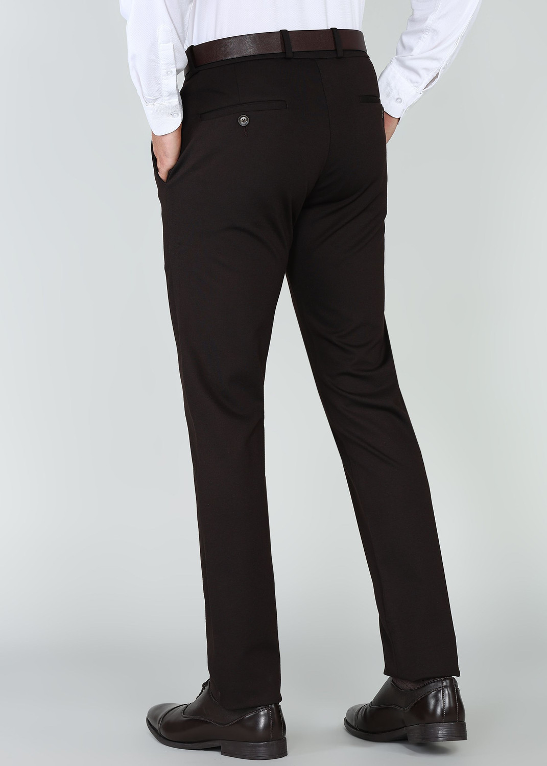 Image of INTEGRITI Men Slim Fit Brown Cotton Blend Trousers