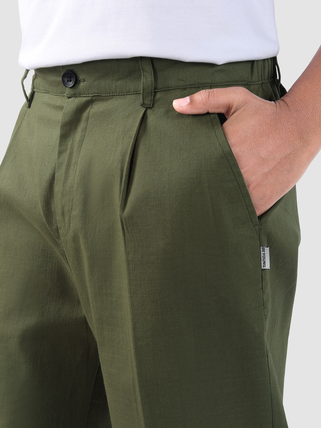 Image of BEYOUNG Straight Fit Men Green Trousers