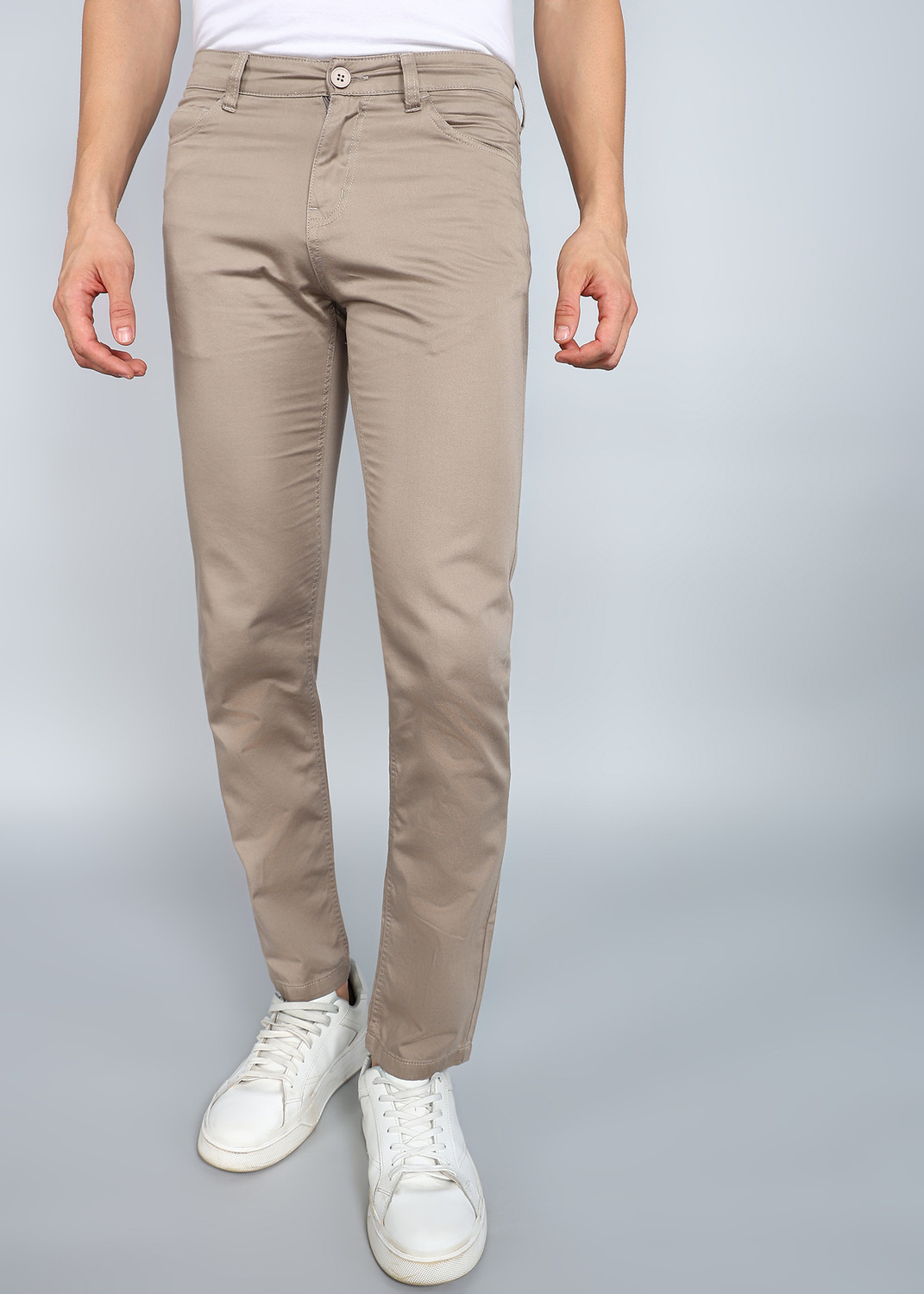 Image of PROVOGUE Slim Fit Men Beige Trousers
