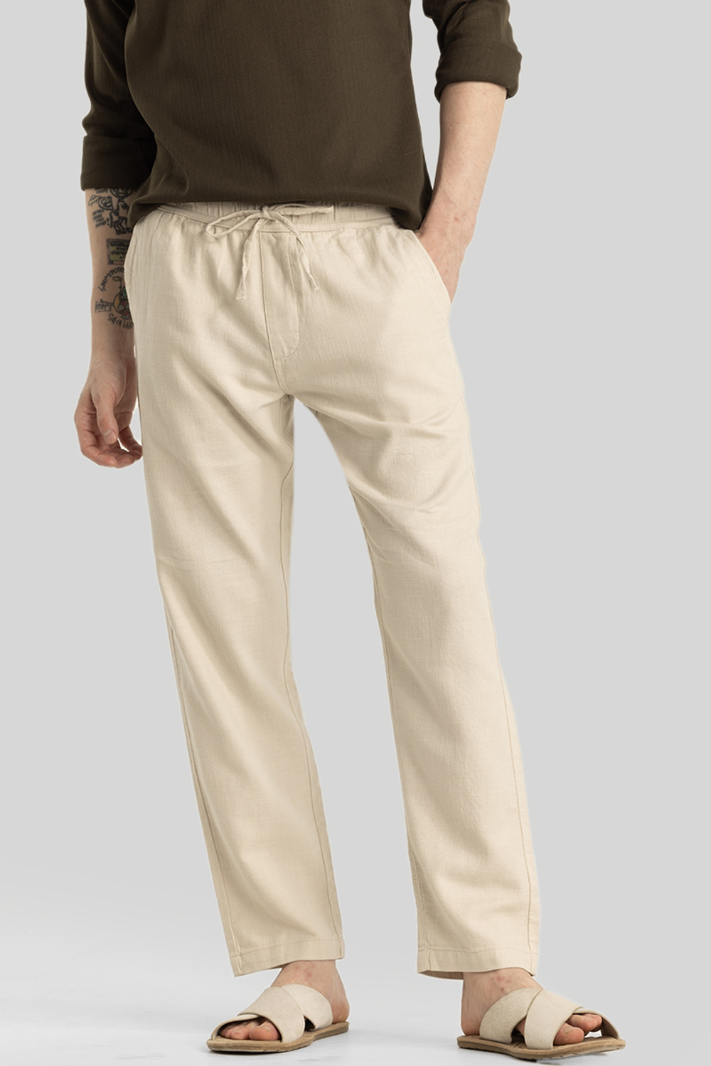 Image of Snitch Slim Fit Men Brown Trousers