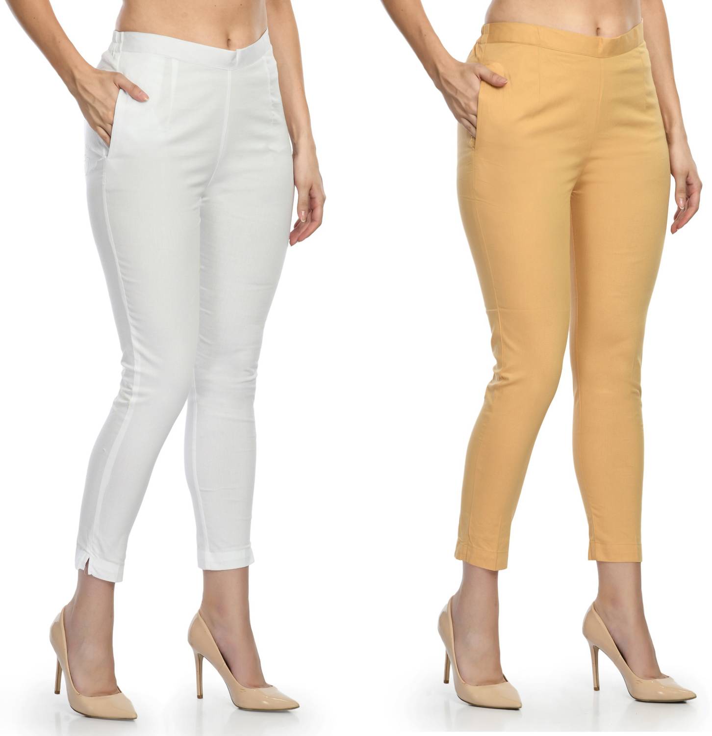 24Hour Fashion Regular Fit Women White, Beige Trousers