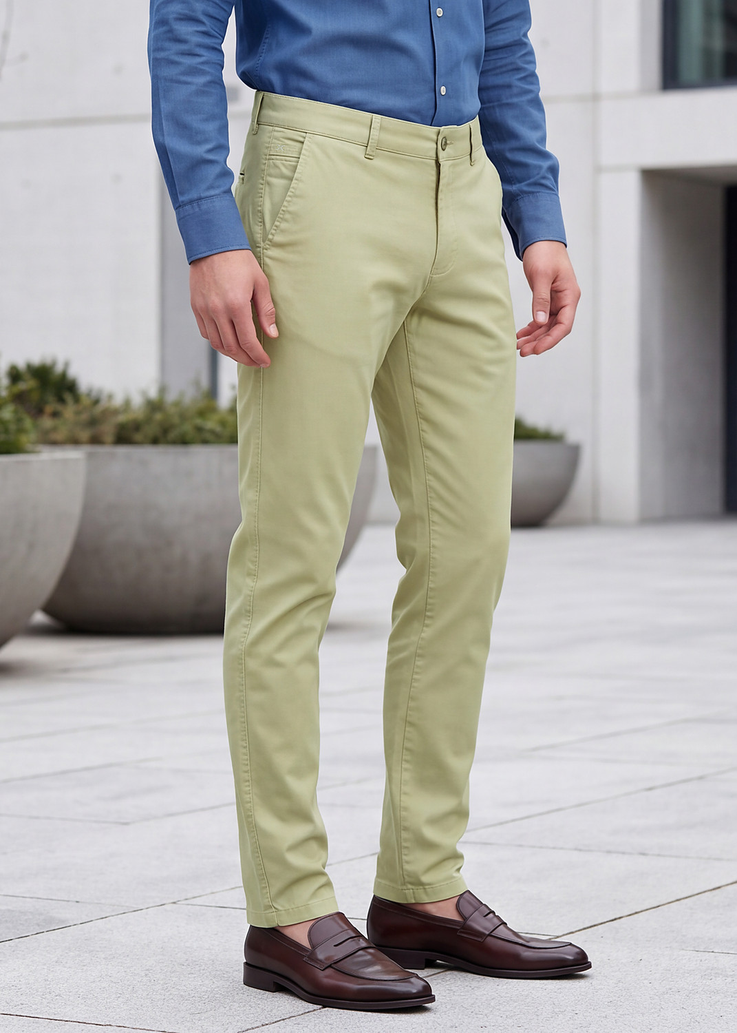 Image of KILLER Men Slim Fit Green Cotton Blend Trousers