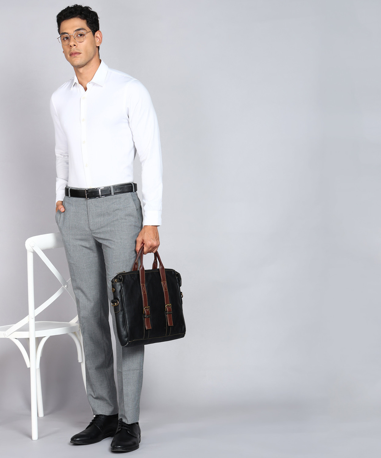 Image of Raymond Men Slim Fit Grey Cotton Blend Trousers