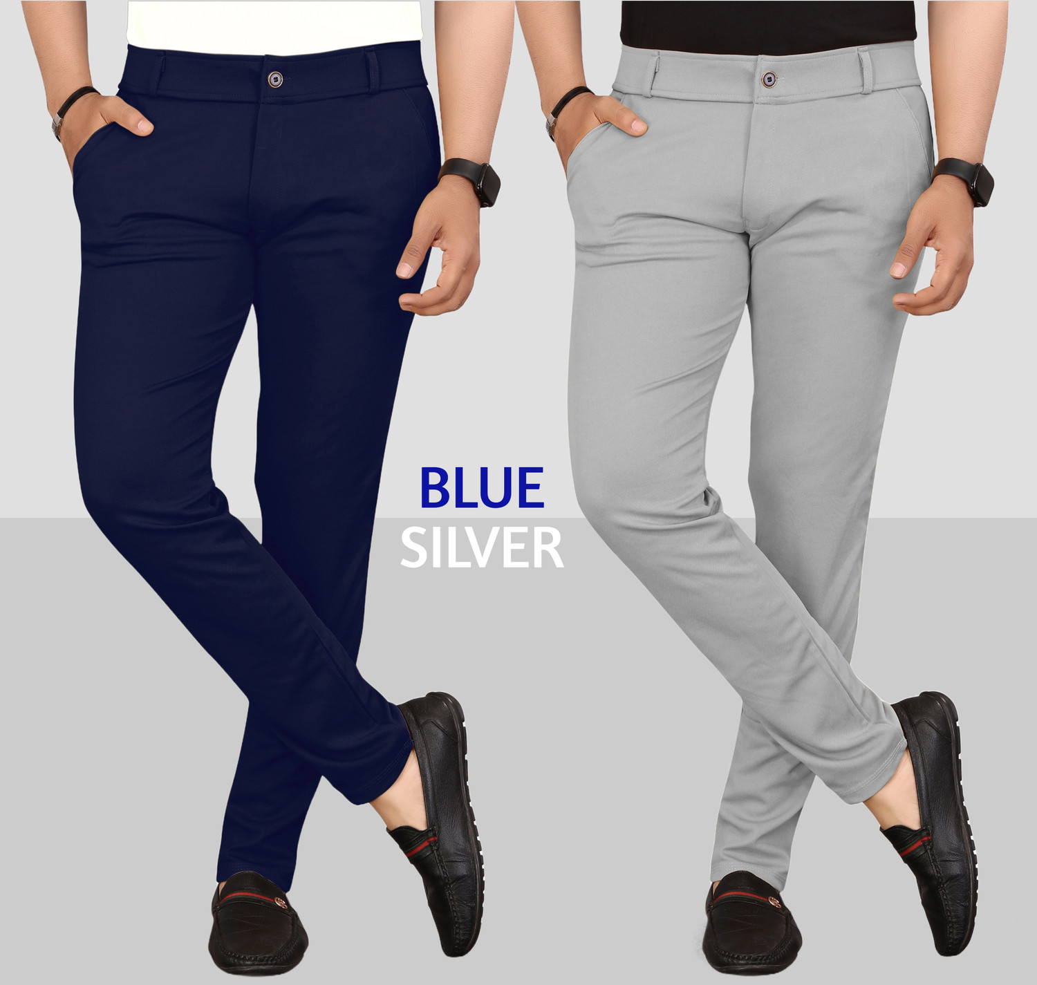 Image of TENIT Slim Fit Men Blue, Silver Trousers
