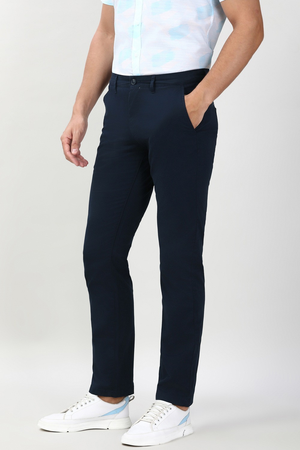 Image of PETER ENGLAND Slim Fit Men Dark Blue Trousers
