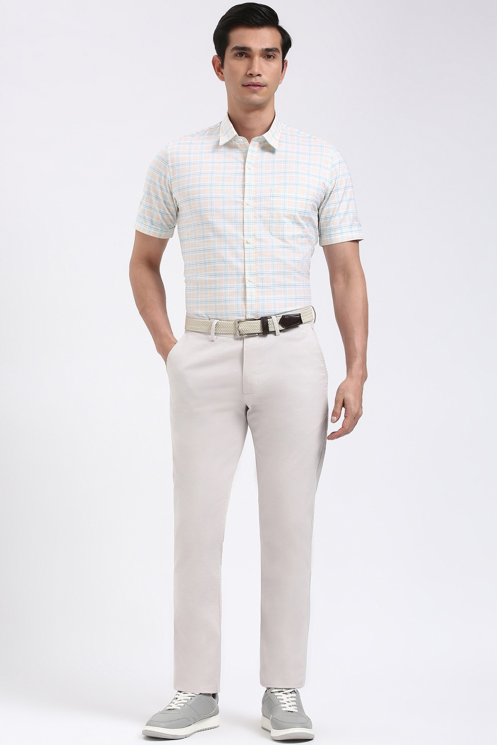 Image of PETER ENGLAND Slim Fit Men Grey Trousers