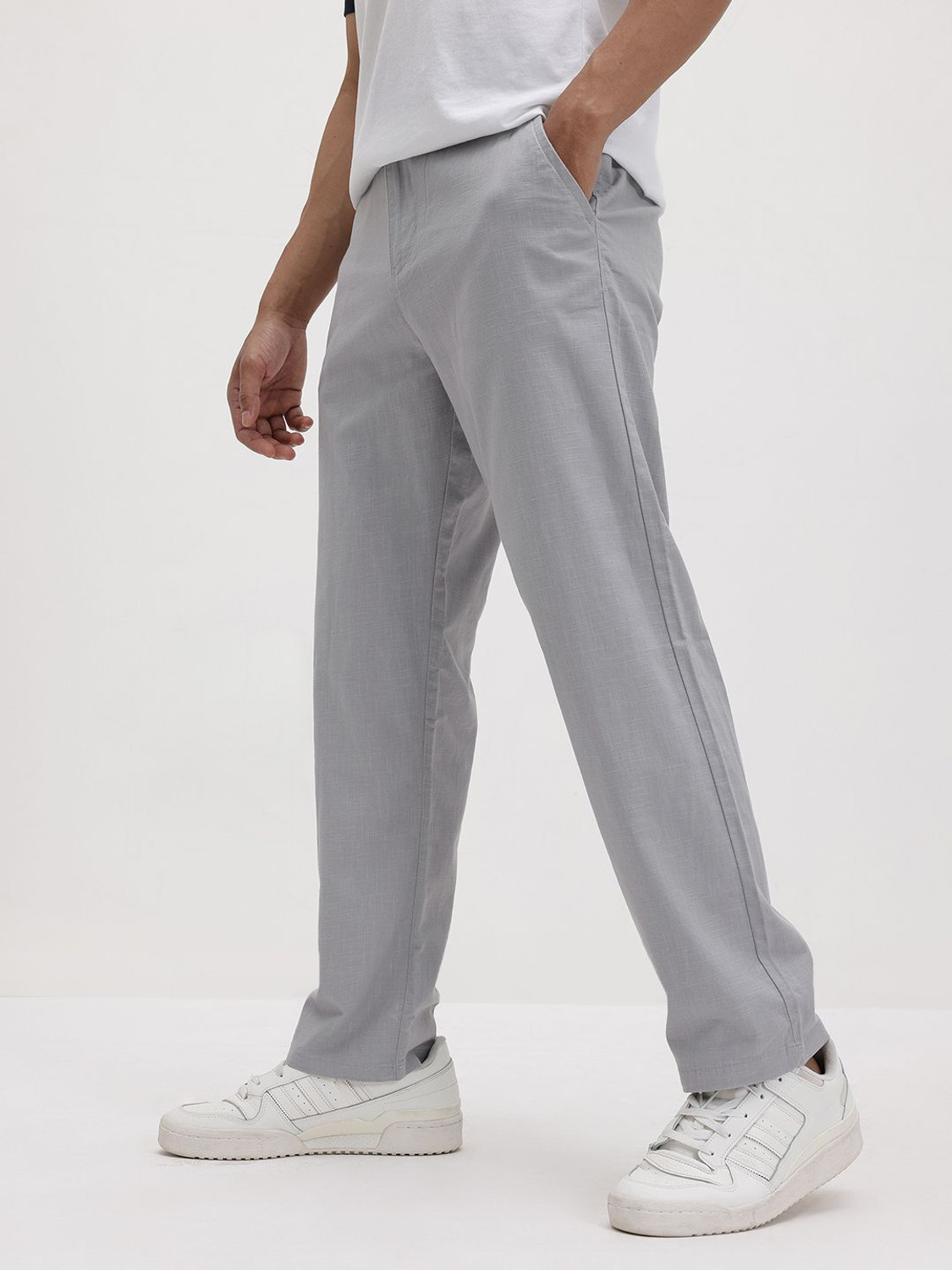 Image of Roadster Straight Fit Men Grey Trousers