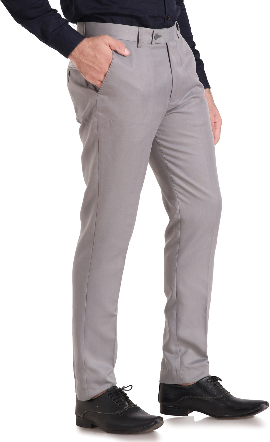 Image of PROVOGUE Men Regular Fit Grey Cotton Blend Trousers