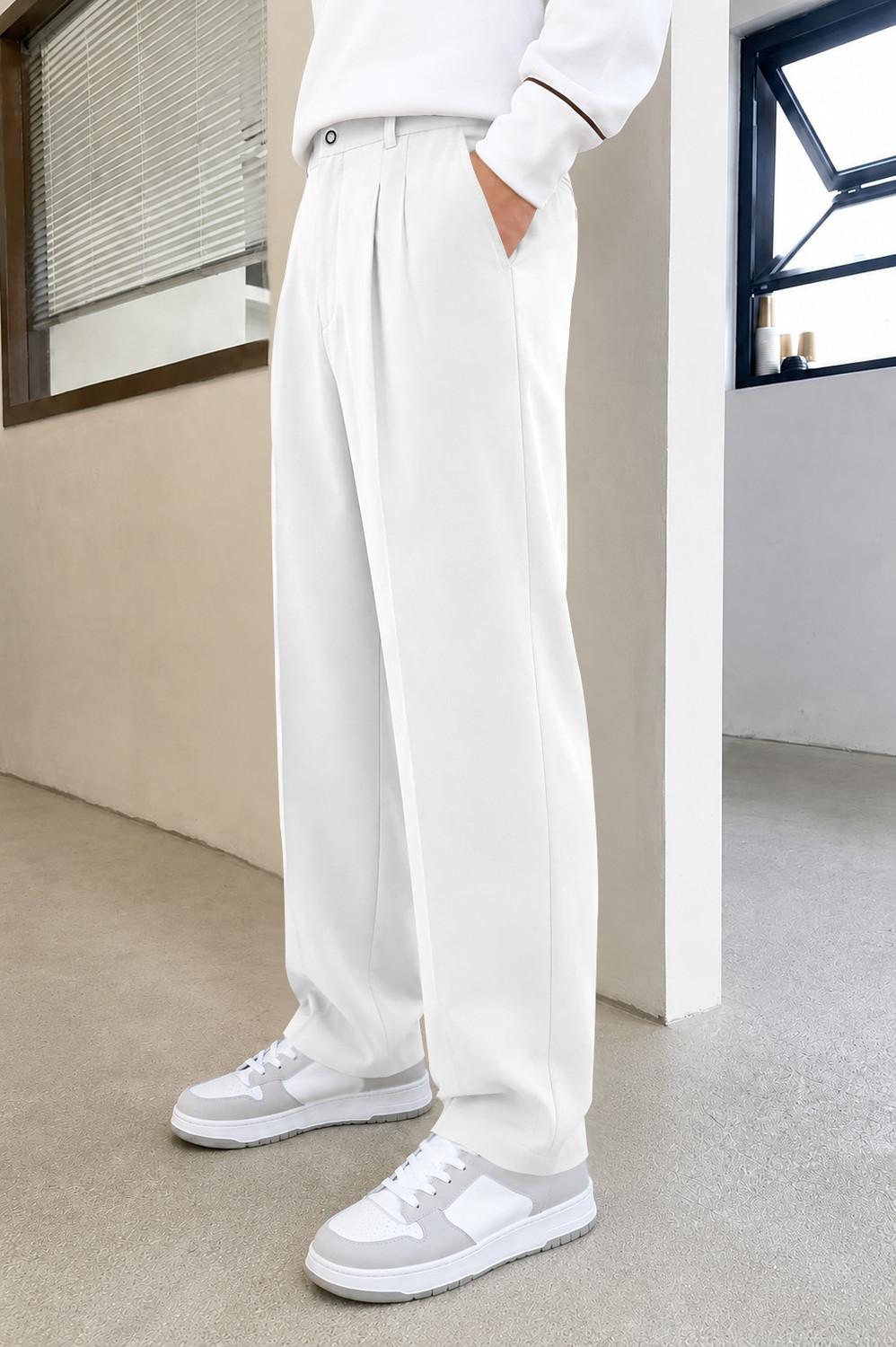 Image of FTX Men Loose Fit White Lycra Blend Trousers