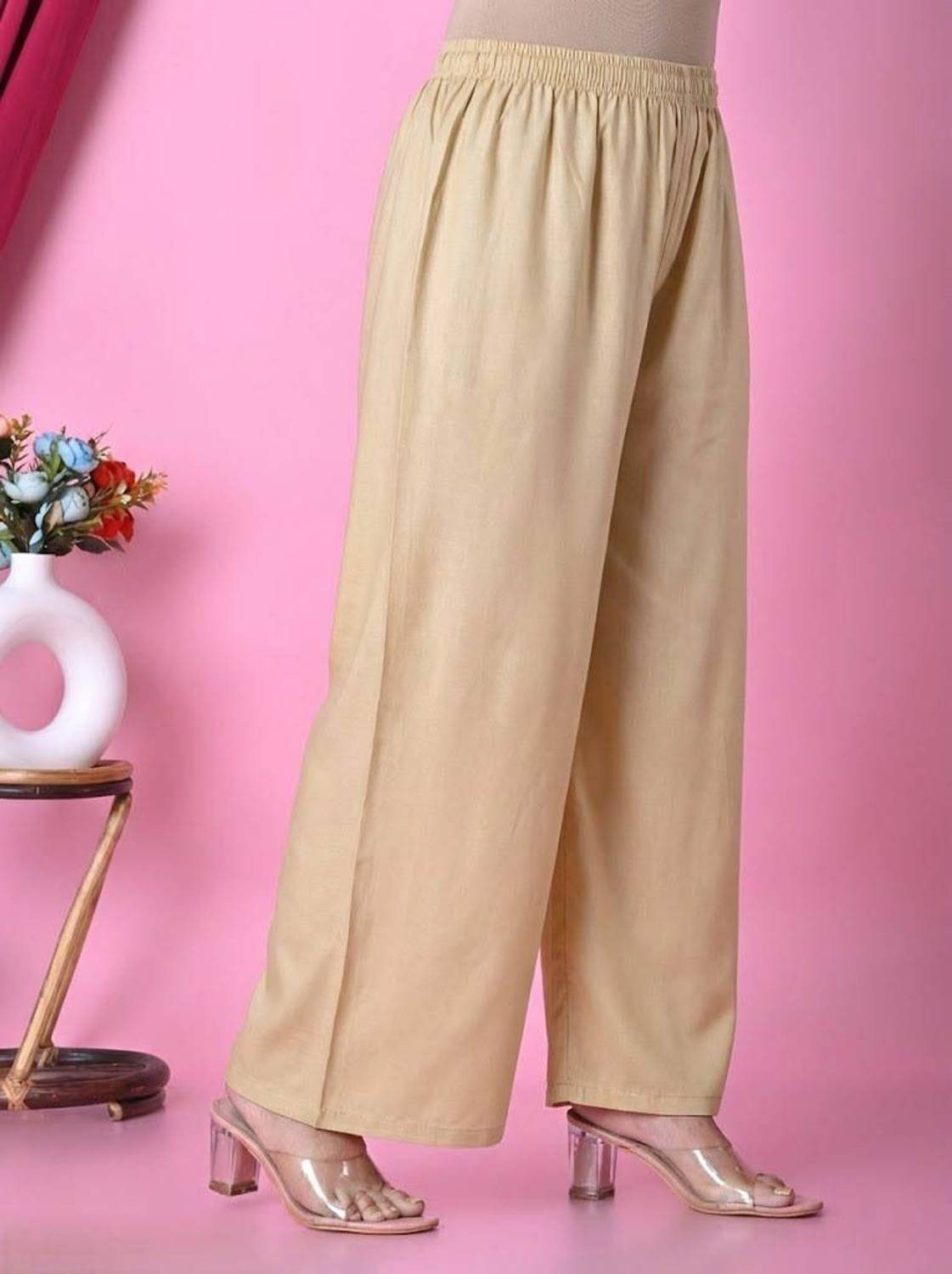 AMCOLLECTIONS Loose Fit Women Beige Trousers