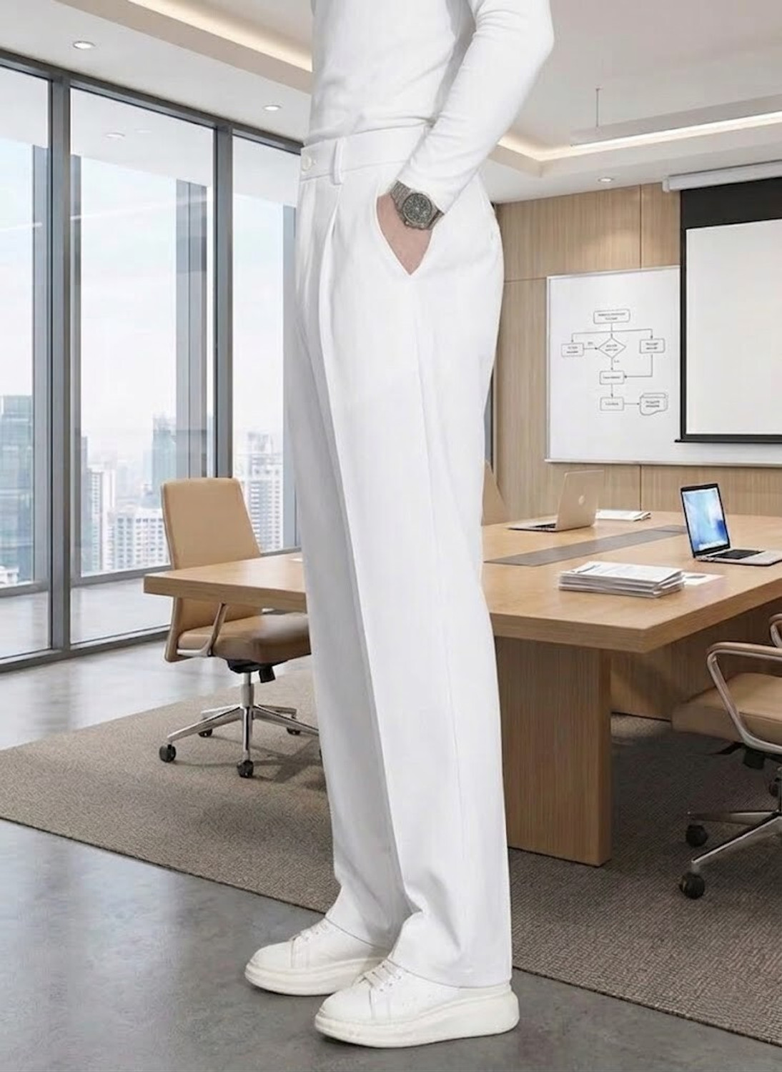 Image of MISTERFREEDOM Straight Fit Men White Trousers