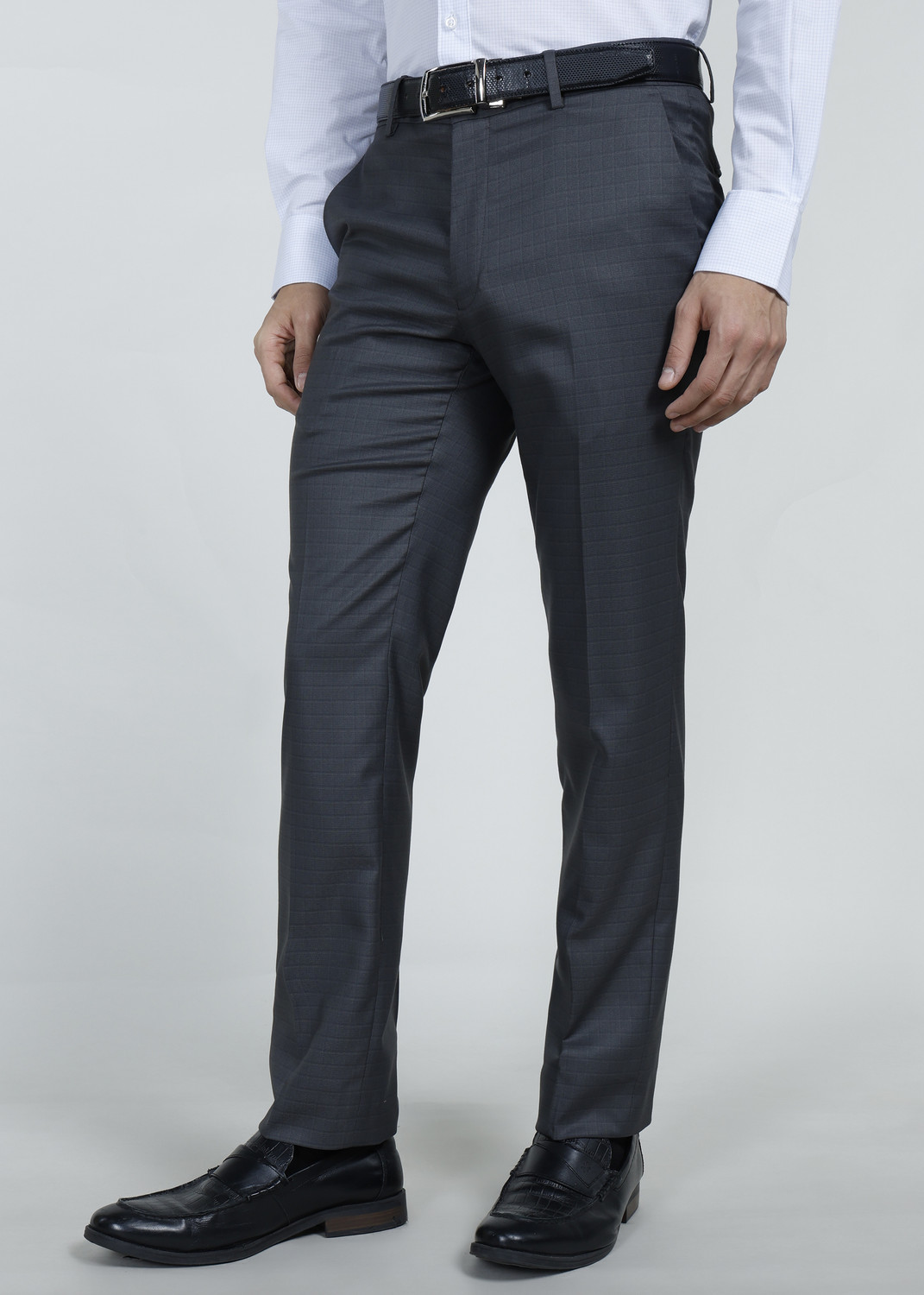 Image of PETER ENGLAND Slim Fit Men Grey Trousers