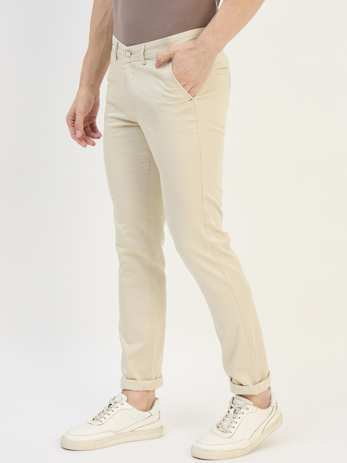 Image of DUKE Slim Fit Men Beige Trousers