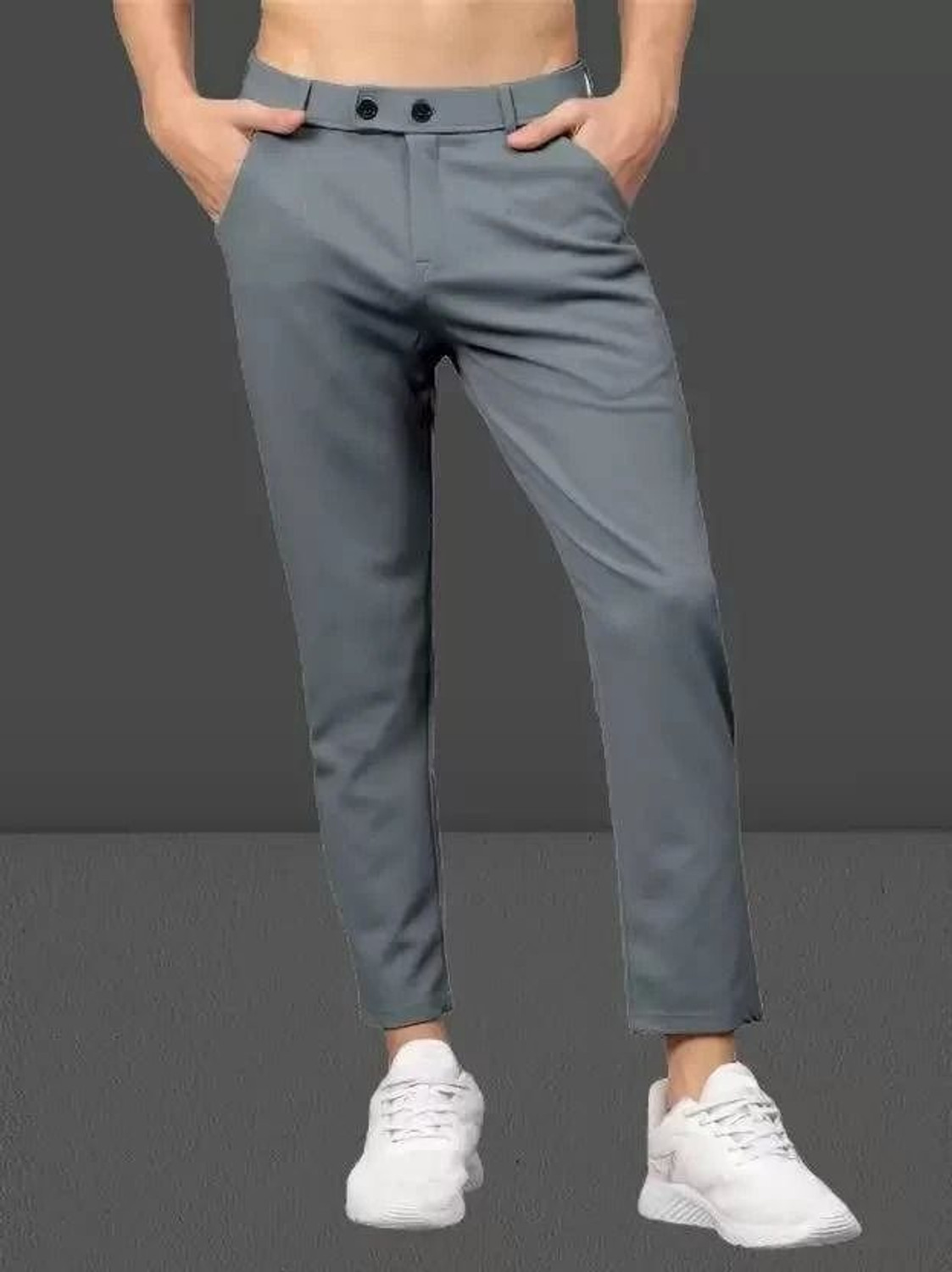 Image of COMBRAIDED Slim Fit Men Black, Grey Trousers