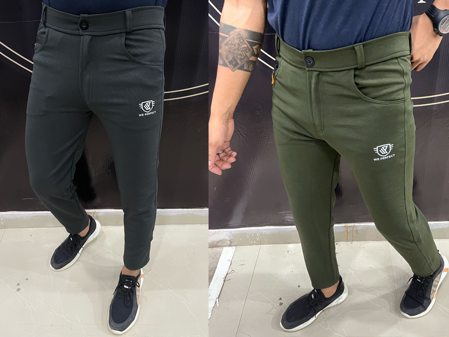 Image of We Perfect Slim Fit Men Grey, Green Trousers