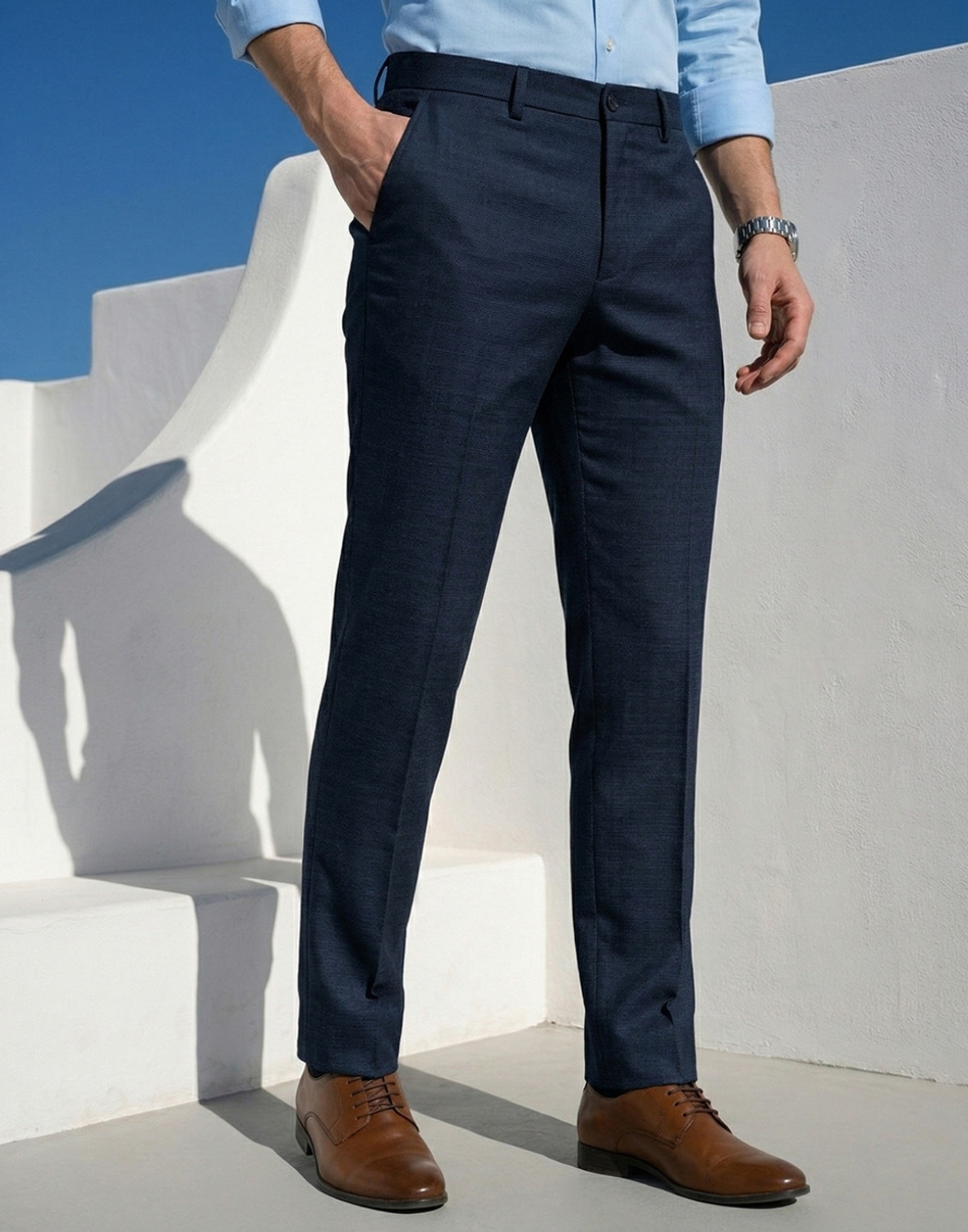 Image of LOUIS PHILIPPE Slim Fit Men Dark Blue Trousers