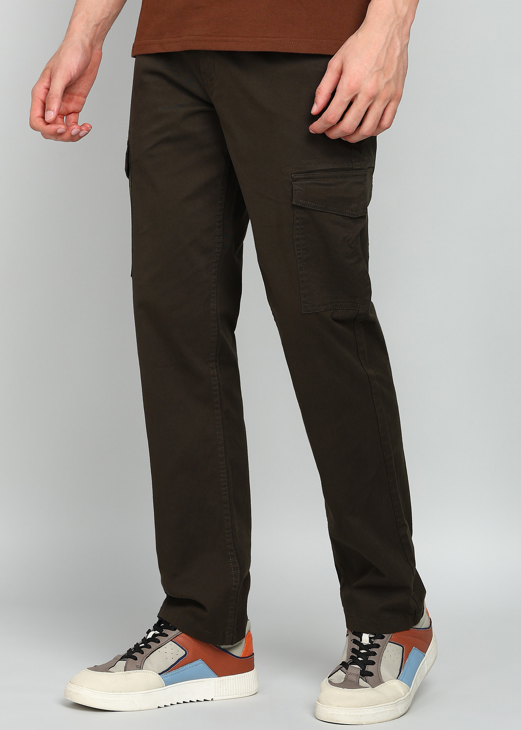 Image of WROGN Straight Fit Men Green Trousers